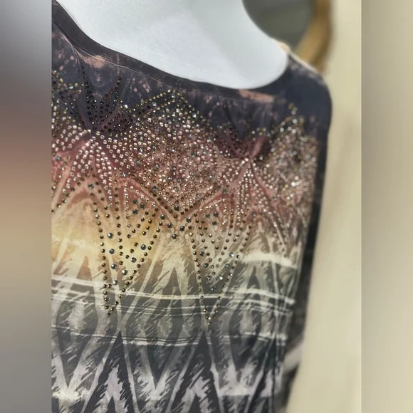 Reba Sheer Embellished Batwing Sleeve Blouse Tunic Top L Made in USA Boho Tribal - Picture 2 of 10